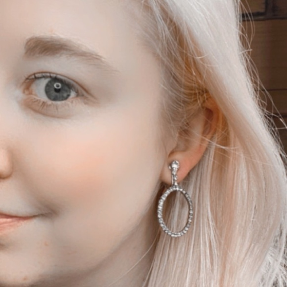 Vintage Clip On Earrings Dangle White Silver Hoop Glitzy Glam Sparkles Gems